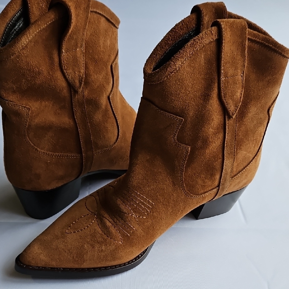 Isabel Marant Tan Suede Western 2" Heel Boots 39